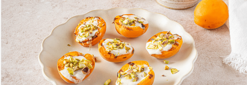 Grilled Apricots with Yogurt and Pistachios