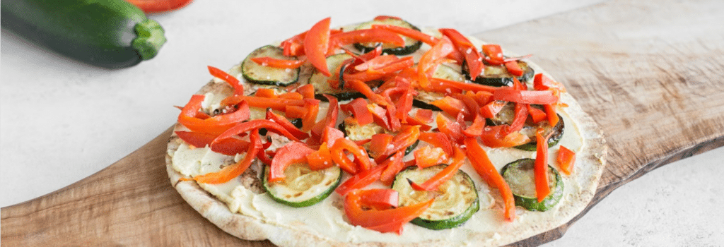 Veggie Pita Pizza with Hummus