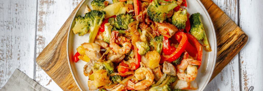 Plate of Pineapple Pork and Shrimp Stir Fry