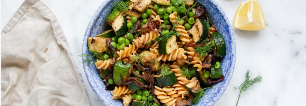 Grilled Zucchini and Chickpea Pasta Salad