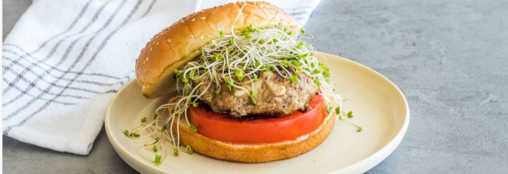 Pork and Cheese Curd Burger with Broccoli Sprouts
