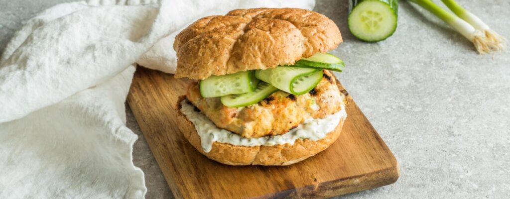 Salmon Burger with Caper Aioli